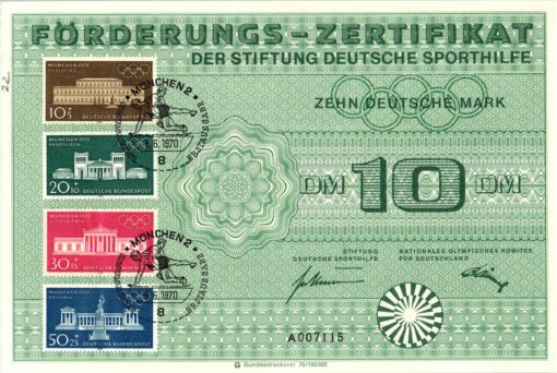Förderungs Zertifikat Sporthilfe München 1972 Olympia Sporthilfe, Olympic Games