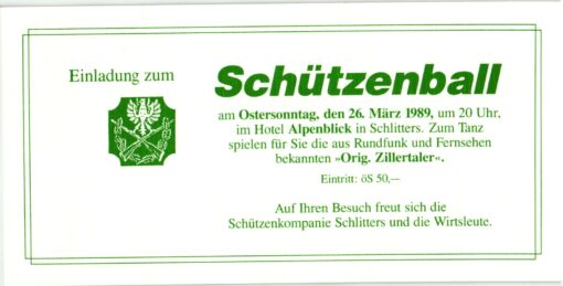 Austria, Zillertal/Tirol Einladung Schützenball, Schützenkompanie Schlitters