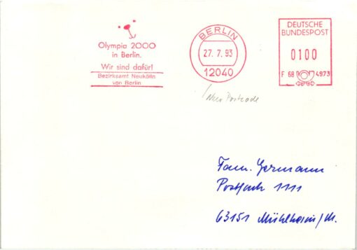 Germany 2000, Berlin Bezirksamt Neukölln Olympia EMA Red Meter Freistempel, Olympic Bid, Candidate City Host – Bild 2