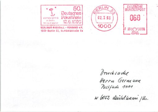 Germany 2000, Berlin Pokalfinale Fußball 1993 EMA Red Meter Freistempel, Olympic Bid, Candidate City Host – Bild 3