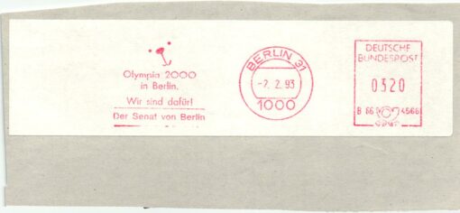 Germany 2000, Berlin Olympia Senat EMA Red Meter Freistempel, Olympic Bid, Candidate City Host