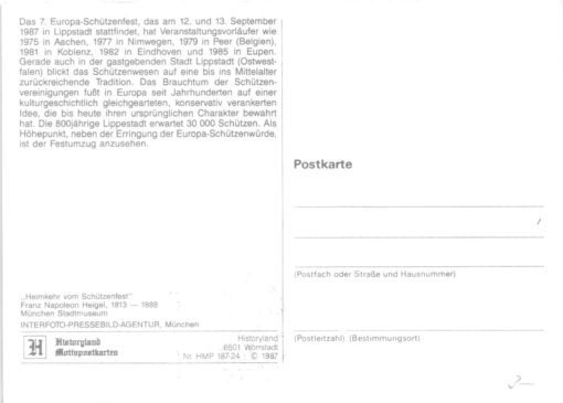 Shooting, Schiessen Lippstadt 1987 Europa Schützenfest Karte SST, Weapons Waffen Tiro a segno – Bild 2