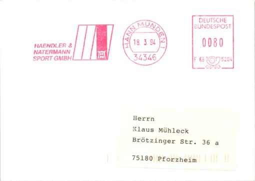 Shooting, Schiessen HAENDLER NATERMAN SPORT; EMA Freistempel 1994, Weapons Waffen Tiro a segno