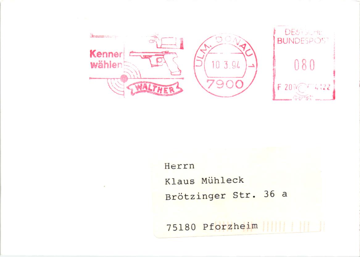 Shooting, Schiessen WALTHER Pistole Gewehr; EMA Freistempel 1994, Weapons Waffen Tiro a segno