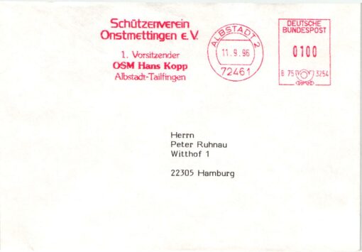 Shooting - Schiessen Schützen Schützenverein Onstmettingen eV Albstadt Tailfingen EMA Red Meter 1996 Weapons Waffen Tiro