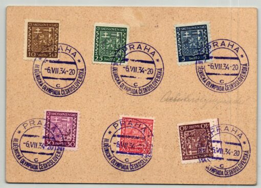 CSSR - Praha Delnicka Olympiada Ceskoslovenska 1934, SST und Postkarte, Olympic Games – Bild 2