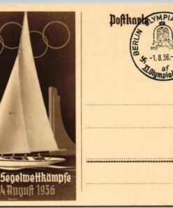 Deutschland, Ganzsache Kiel 1936 Olympische Segelwettkämpfe, Sailing Berlin Stadion, Olympic Games
