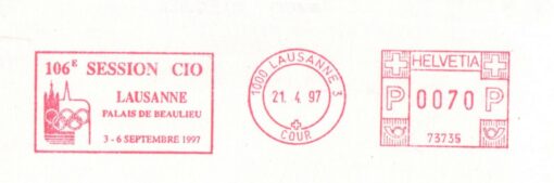 Swiss - 106 Session CIO Lausanne 1997, Offical Cover, Olympic Games 