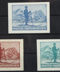 Winter Partenkirchen Ski Skiing Germany Poster stamp cinderella Vignette Sport Reklamemarke 