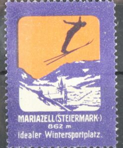 Mariazell Steiermark Wintersportplatz Skispringen Ski Skiing Poster stamp cinderella Vignette Sport Reklamemarke 