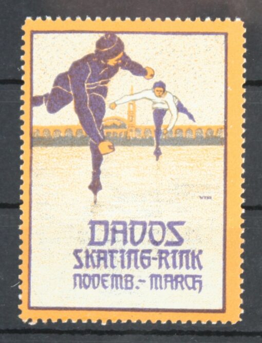 Davos Skating Rink Ice Skating Figure Eislaufen Poster stamp cinderella Vignette Sport Reklamemarke 