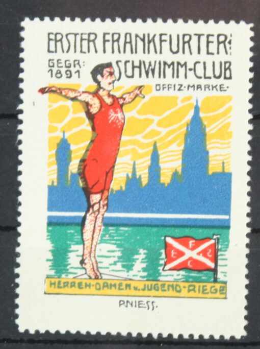 Erster Frankfurter Schwimm-Club, Schwimmen Frankfurt Poster stamp cinderella Vignette Sport Reklamemarke 