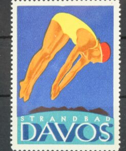 Davos Strandbahn, Swimming Schwimmen Poster stamp cinderella Vignette Sport Reklamemarke 
