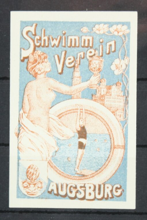 Schwimm Verein Ausgsburg, Swimming Schwimmen Poster stamp cinderella Vignette Sport Reklamemarke 
