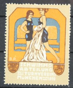 Schwimm Abteilung Turnverein München, Swimming Schwimmen Poster stamp cinderella Vignette Sport Reklamemarke 