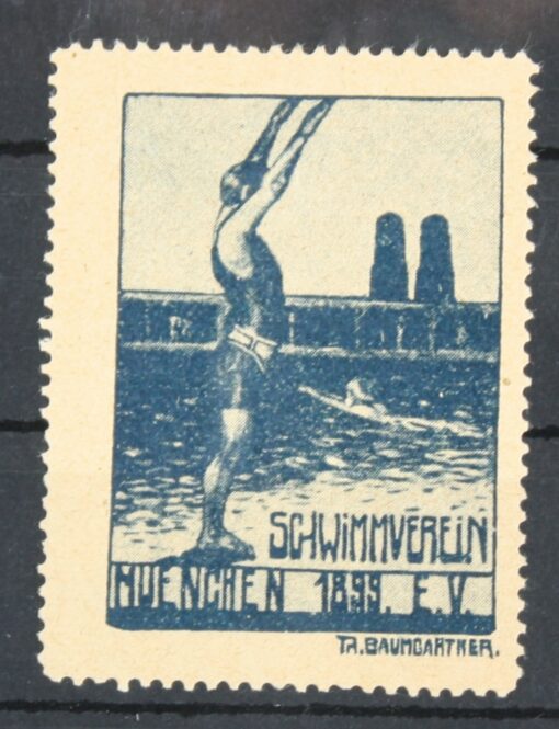 Schwimmverein München, Swimming Schwimmen Poster stamp cinderella Vignette Sport Reklamemarke 