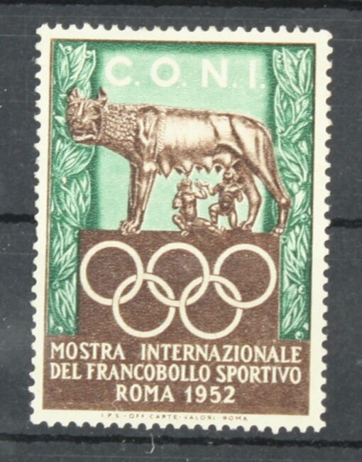 Mostra Francobollo Sportivo Roma 1952 CONI Olympic Italia Poster stamp cinderella Vignette Sport Reklamemarke
