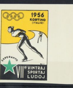 Esperanto Cortina 1956 Olympic Games Ice Skating Eisschnelllauf, Poster stamp cinderella Vignette Sport Reklamemarke 