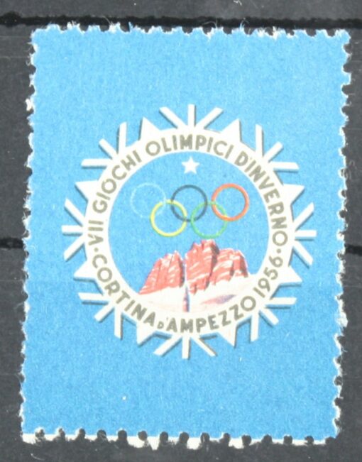 Cortina 1956 Olympic Winter Games Winterpiele, Poster stamp cinderella Vignette Sport Reklamemarke 