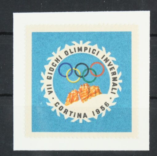 Cortina 1956 Olympic Winter Games Winterpiele, Poster stamp cinderella Vignette Sport Reklamemarke 