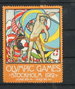 Olympic Games Stockholm 1912 3 Sprachen Poster stamp cinderella Vignette Sport Reklamemarke 