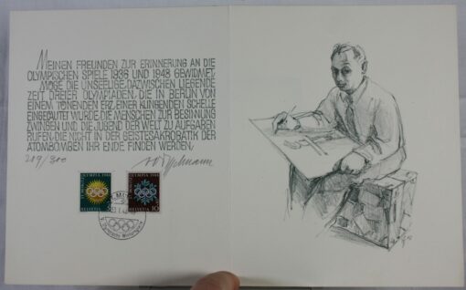 Schweiz ORIGINAL LITHO (numeriert) des Entwerfers DIGGELMANN mit Unterschrift des Olympiade Marken 1948 St Moritz