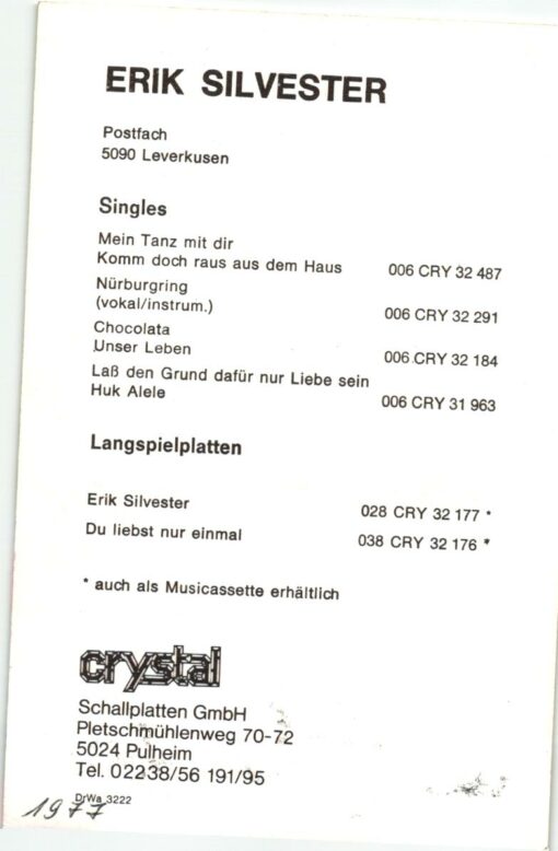 Erik Silvester (1942-2008) Autogramm Musiker Singles Langspielplatten – Bild 2