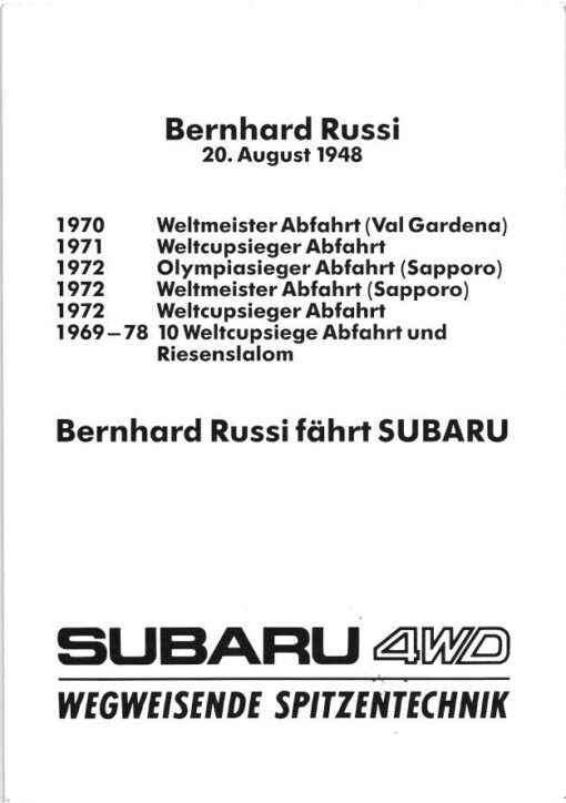 Bernhard Russi (1948-) Autogramm Skisport Weltmeister, Olympiasieger Weltcup – Bild 2