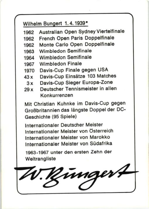 Wilhelm Bungert (1939-), Autogramm Tennis Deutschland – Bild 2