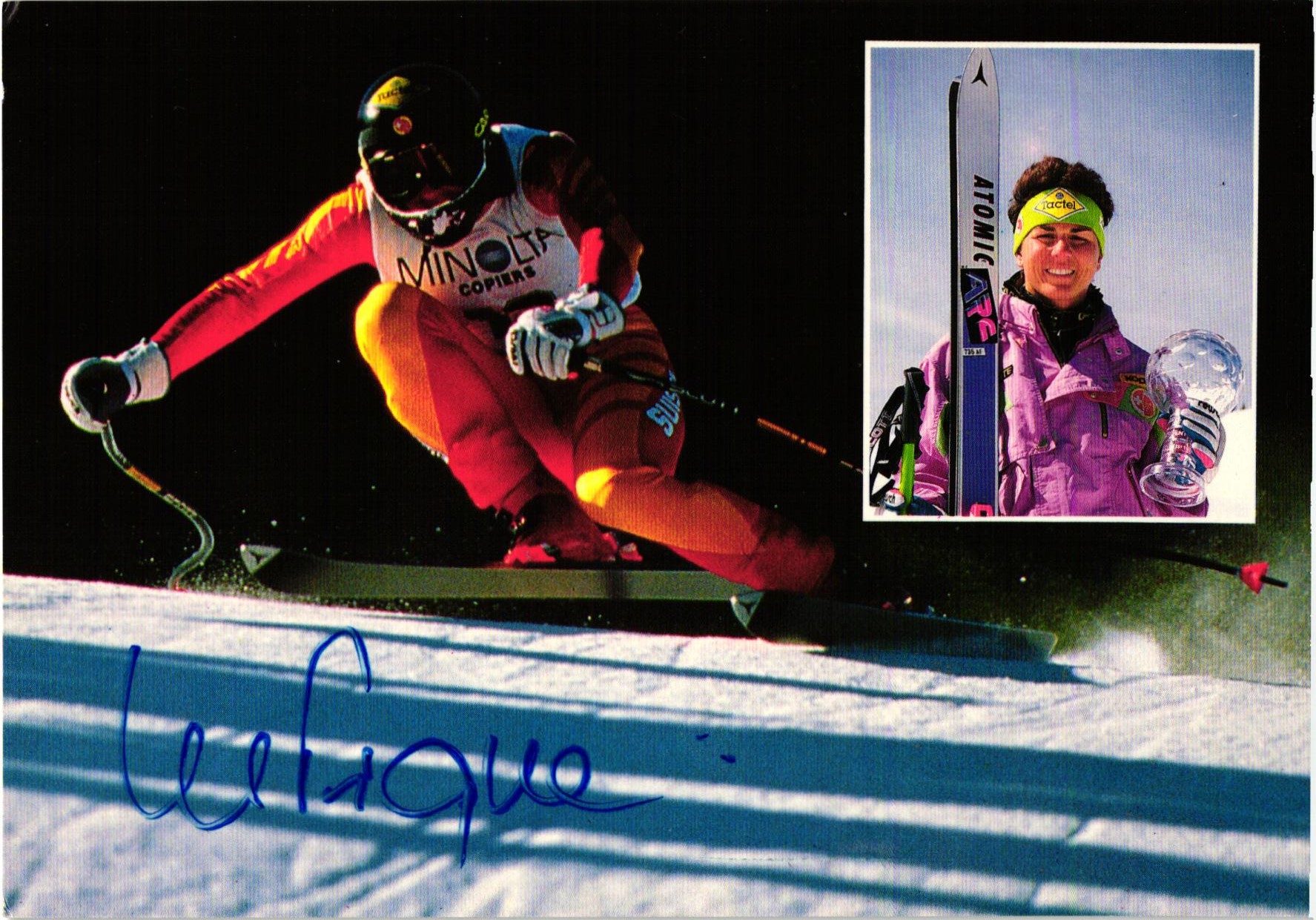 Michela Figini (1966-) Autogramm Skisport Schweiz, Olympia Welcup