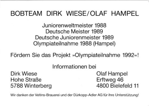 Dirk Wiese, Olaf Hampel (1965-, 1965-) Autogramm Bob, Deutschland, Olympia Weltmeister – Bild 2