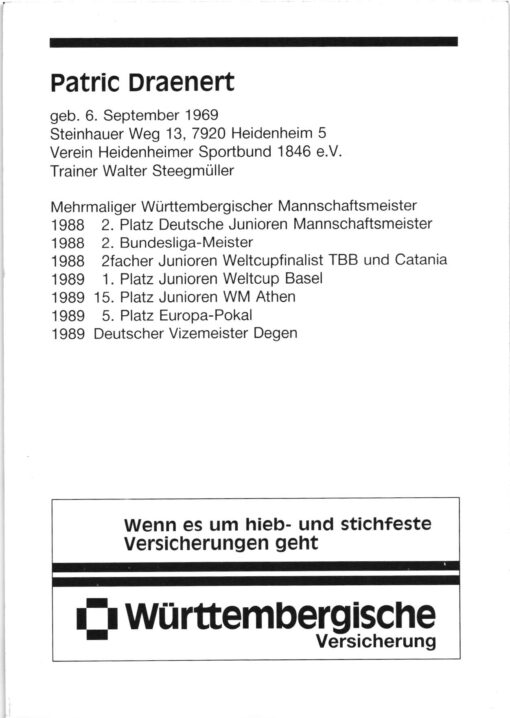 Patric Draenert () Autogramm Fechten  – Bild 2