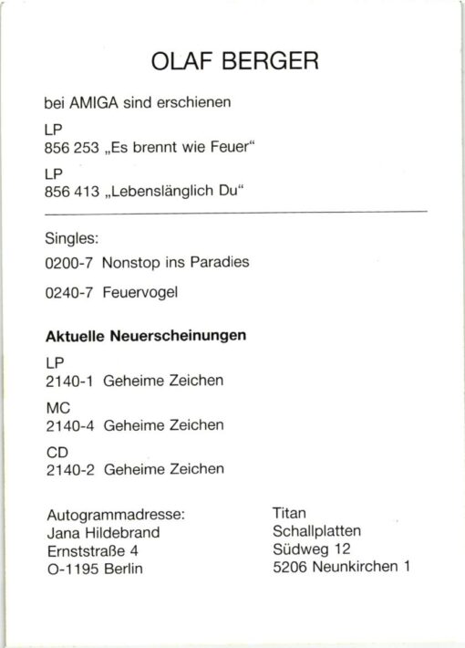 Olaf Berger (1963-) Autogramm  deutscher Schlagersänger und Moderator.  – Bild 2