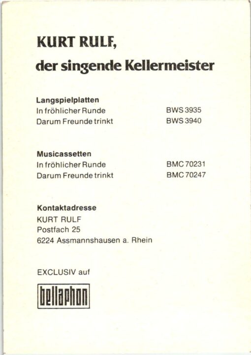 Kurt Rulf () Autogramm Singender Kellermeister, Assmannshausen a. Rhein – Bild 2