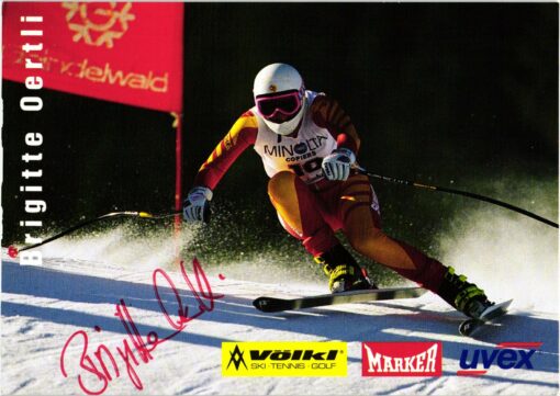 Brigitte Oertli (1966-) Autogramm Schweizer Skirennfahrerin, Olympia + Weltmeisterschaft