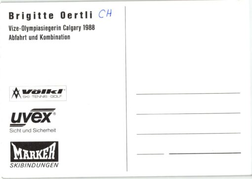 Brigitte Oertli (1966-) Autogramm Schweizer Skirennfahrerin, Olympia + Weltmeisterschaft – Bild 2
