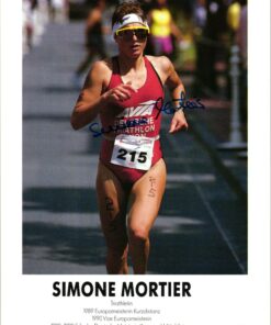 Simone Mortier (1964-) Autogramm Triathlon, 1989 Weltmeisterin, 