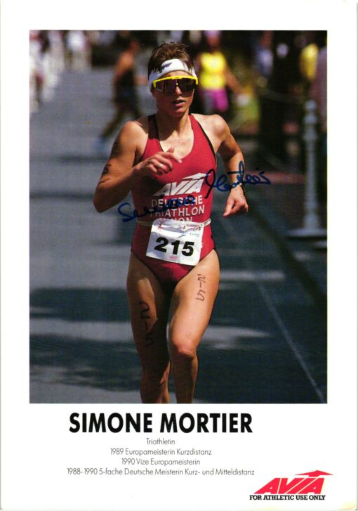 Simone Mortier (1964-) Autogramm Triathlon, 1989 Weltmeisterin, 