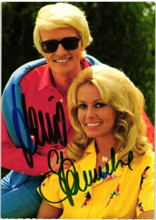 Heino und Hannelore Kramm (1938-) Autogramm Schlagersänger und Interpret deutscher Volkslieder, Blau blüht der Enzian, Schwarzbraun ist die Haselnuss
