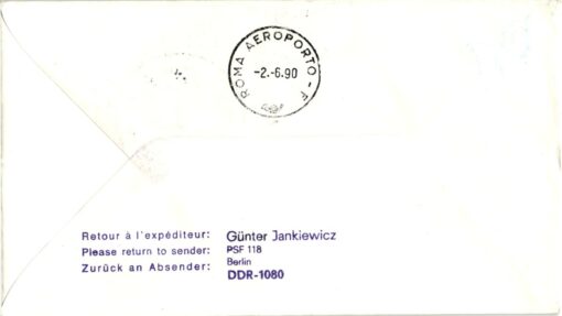 DDR, Mondiali Italia 90, Fußball WM 1990 Soccer Calcio, Flug Berlin AIRMail Berlin Rom Berlin – Bild 2