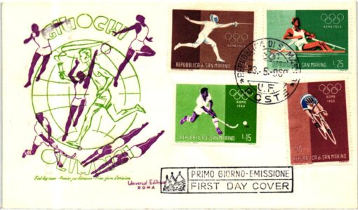 San Marino- 1960 Roma FDC Rudern, Radfahren Hockey, Schießen usw. 4 Briefe, Olympische Spiele Rom, Olimpiadi, Olympic Games – Bild 2