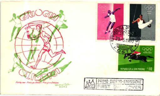 San Marino- 1960 Roma FDC Rudern, Radfahren Hockey, Schießen usw. 4 Briefe, Olympische Spiele Rom, Olimpiadi, Olympic Games – Bild 4