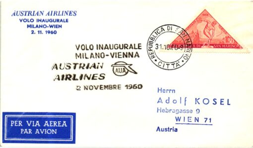 San Marino- 1960 Sport Diskus, Milano-Vienna Volo inaugurale Erstflug Airmail, Olympische Spiele Rom, Olimpiadi, Olympic Games
