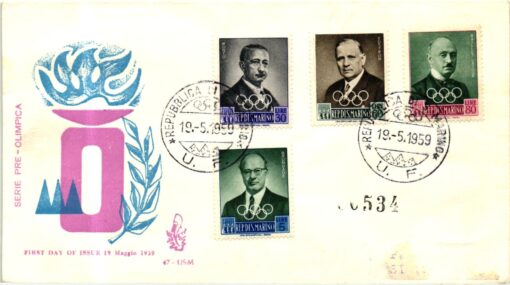 San Marino- 1959 Roma FDC Coubertin, Bonacossa, Brundage, Edström IOC 2 Briefe, Olympische Spiele Rom, Olimpiadi, Olympic Games – Bild 2