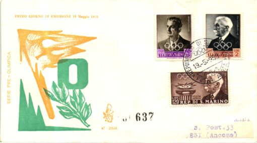 San Marino- 1959 Roma FDC Coubertin, Bonacossa, Brundage, Edström IOC 2 Briefe, Olympische Spiele Rom, Olimpiadi, Olympic Games – Bild 4