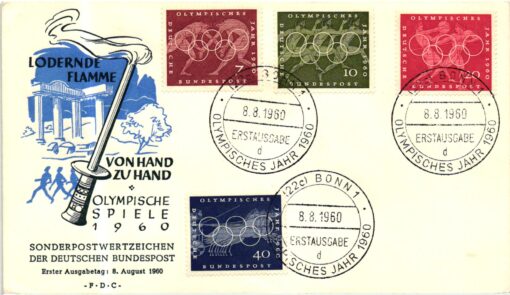 Bund- 1960 Berlin FDC Ringen, Laufen Diskus, Olympische Spiele Rom, Olimpiadi, Olympic Games