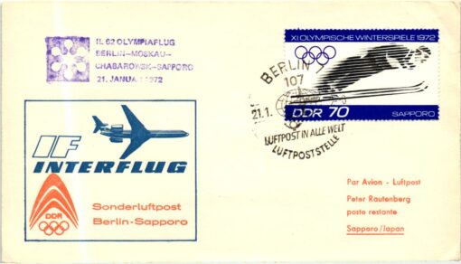DDR 1972 Sapporo Luftpost Interflug Berlin Moskau Sapporo Air Mail, Olympische Winterspiele Olympic Winter Games