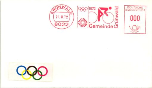 Germany, 1972 Olympische Spiele München, MWST EMA Freistempel,Gemeinde Grünwald Radfahren Olympic Games