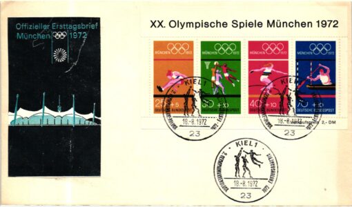 Germany, 1972 Olympische Spiele München, SST, FDC Weitsprung Basket, Diskus, Kanu, Kiel, Olympic Games