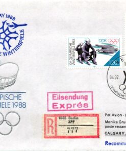 DDR Olympische Winterspiele Berlin-Calgary 1988, Luge Biathlon, Flugpost Airmail Olympic Games